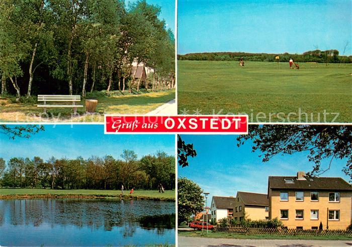Oxstedt Ruhebank Waldpartie Landschaftspanorama Teich Haeuserpartie