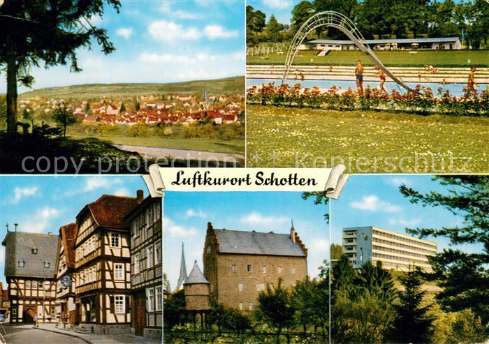 Schotten Hessen Panorama Freibad Altstadt Fachwerkhaeuser Rathaus Schloss Kranke
