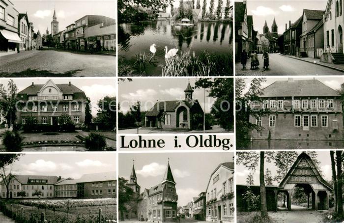 Lohne Oldenburg Teilansichten Schwanenteich Kirchen Schule Eingangstor