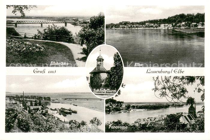 Lauenburg Elbe Elbbruecke Elbepartie Hafen Panorama Schlossturm