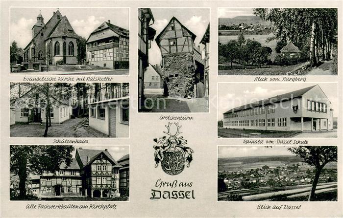 Dassel Solling Ev Kirche mit Ratskeller Gretchenturm Blick vom Buergberg Schuetz