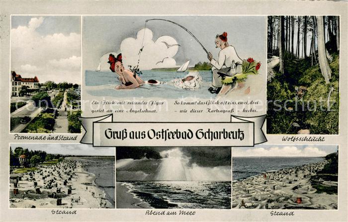 Scharbeutz Ostseebad Promenade Karikatur Wolfsschlucht Strandpartien Abend am Me