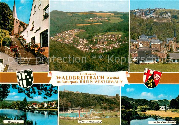 Waldbreitbach Wied Kirche Panorama Teilansicht Wiedpartie Frei und Hallenbad Kre