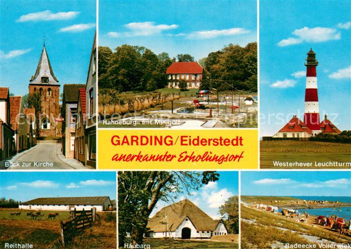 Garding Kirche Hahneburg mit Minigolf Westerhever Leuchtturm Reithalle Haubarg B