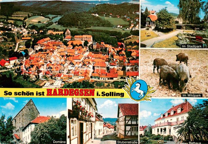 Hardegsen Fliegeraufnahme Stadtpark Wildpark Domaene Stubenstrasse Rathaus