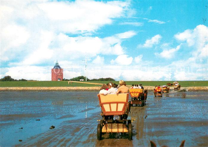 Insel Neuwerk Ankunft der Wattwagen von Duhnen und Sahlenburg