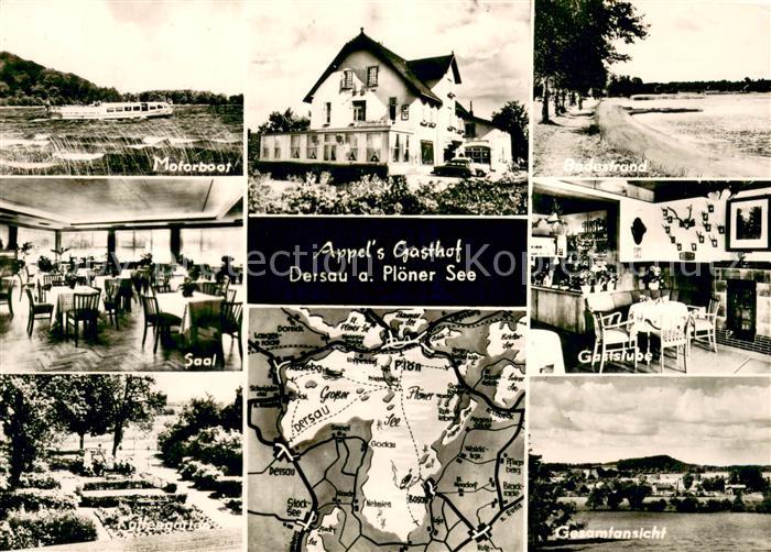 Dersau Appels Gasthof Motorboot Saal Strand Gaststube Kaffeegarten Panorama