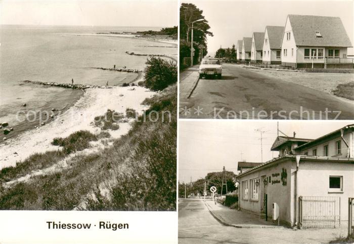 Thiessow Ostseebad Ruegen Kuestenpanorama Strand Haeuserpartie Gaststaette