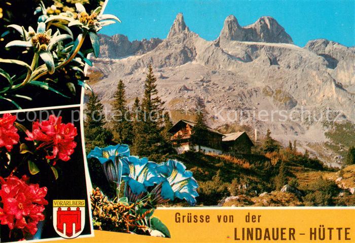 Lindauer Huette Berghuette im Montafon Alpenflora Edelweiss Blauer Enzian