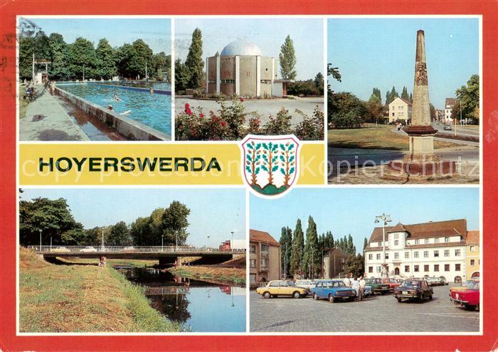 Hoyerswerda Stadtbad Planetarium Postsaeule Elsterbruecke Rathaus
