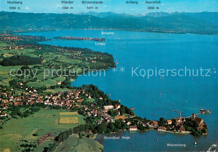 Wasserburg Bodensee Fliegeraufnahme mit Blick auf Lindau und Bregenzerwald