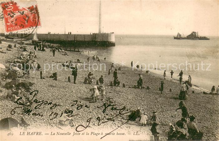 Le Havre La nouvelle jetée et la plage a marée b