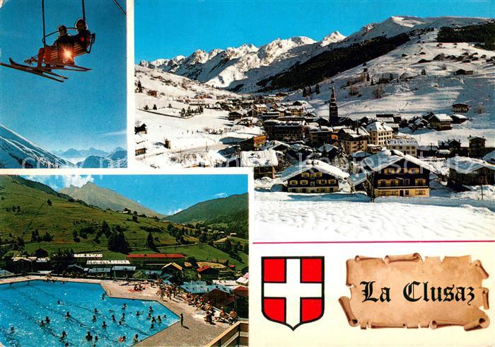 La Clusaz Vue Generale aves la chaîne des Aravis Alpes Piscine Sports d hiver