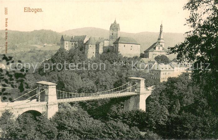 Elbogen Loket Kettenbruecke ueber die Eger Burg