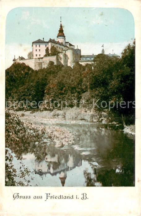 Friedland Boehmen Uferpartie an der Wittig Burg und Schloss
