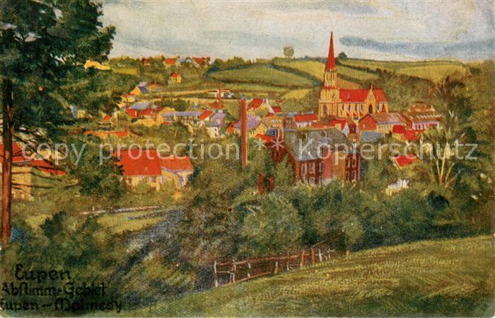 Eupen Ortsansicht mit Kirche Kuenstlerkarte