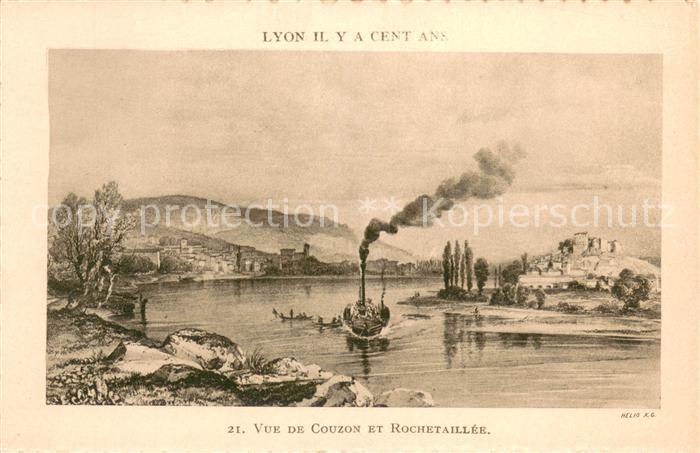 Lyon France Il y a cent ans vue de Couzon et Rochetaillée Peinture Kuenstlerkart