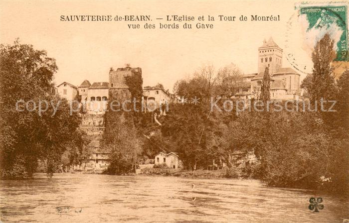 Sauveterre-de-Bearn Eglise et la Tour de Monréal vue des bords du Gave
