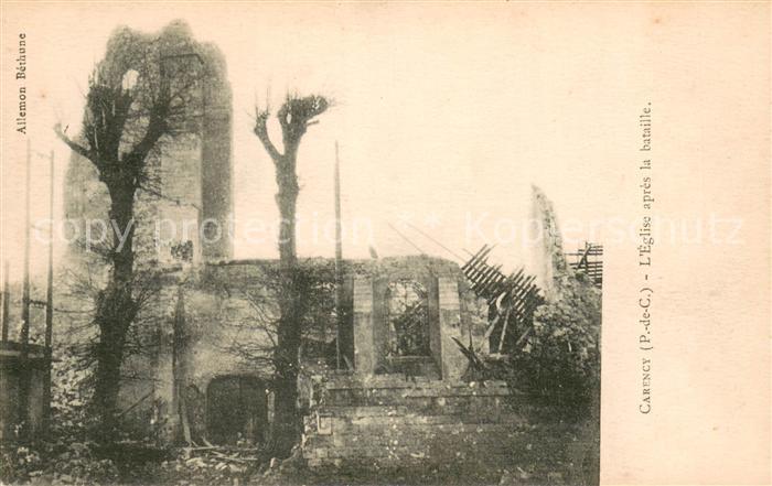 Carency Eglise après la bataille Ruine Grande Guerre Truemmer 1. Weltkrieg