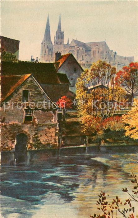 Chartres 28 Matinée de printemps sur les bords de l'Eure Peinture Kuenstlerkarte