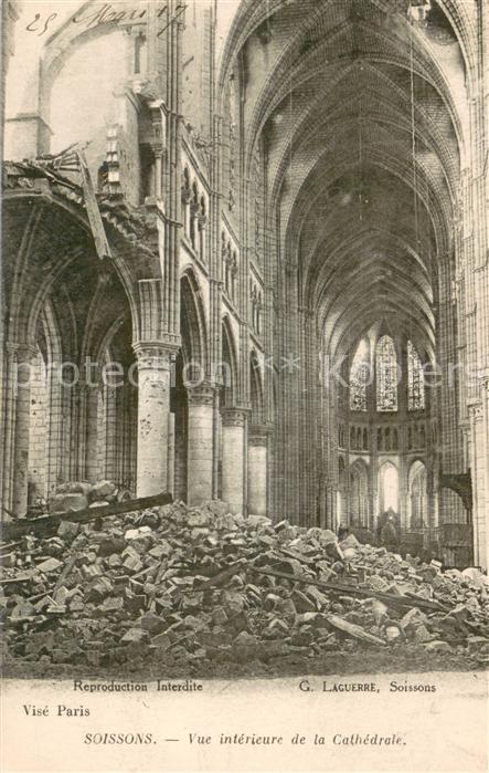 Soissons Aisne Vue intérieure de la Cathedrale Ruines Grande Guerre Truemmer 1.