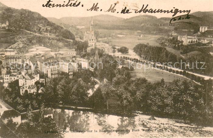 Lourdes Hautes Pyrenees Vue generale sur la Basilique prise du Fort