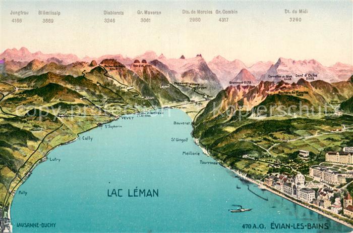Evian-les-Bains Haute Savoie Lac Leman Panoramakarte