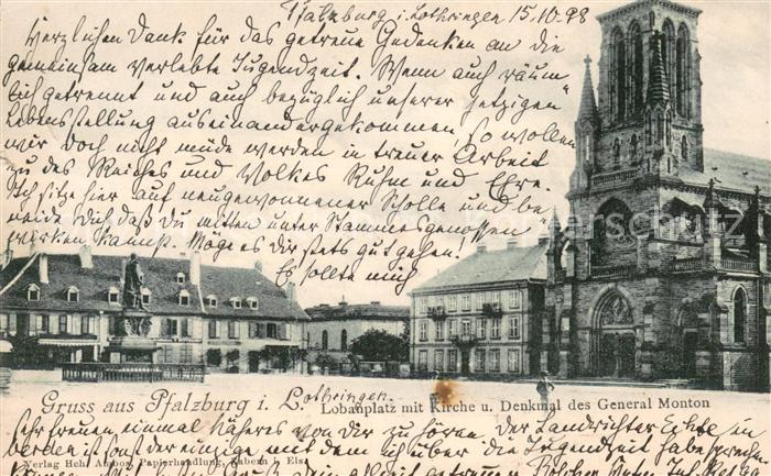 Pfalzburg Lobanplatz mit Kirche und Denkmal des General Monton