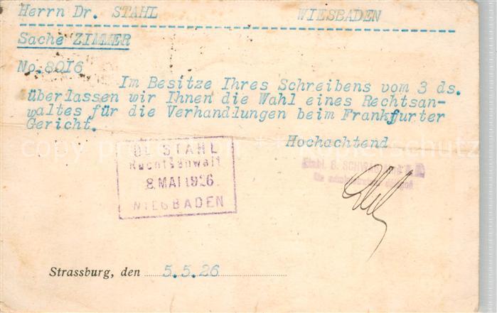 Strassburg Elsass B. Schwab Aine AG Schriftverkehr