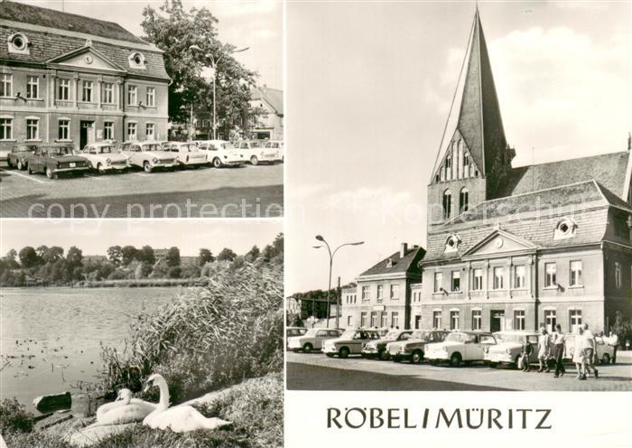 Roebel Mueritz Motive Innenstadt Kirche Uferpartie an der Mueritz Schwaene Meckl