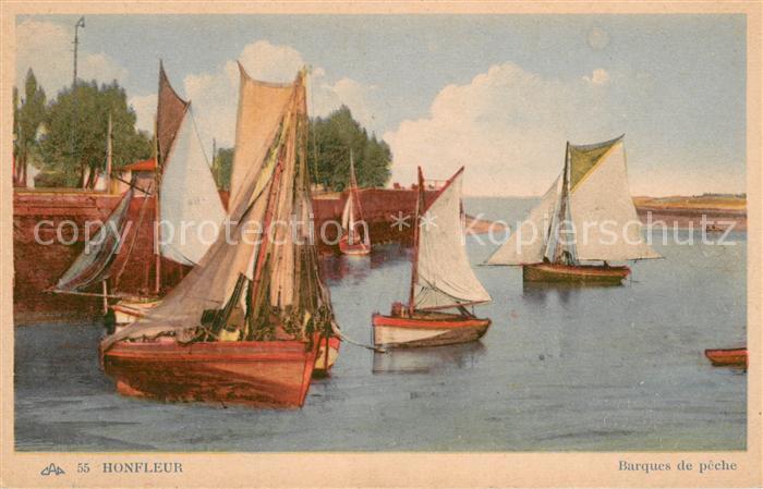 Honfleur Barques de pêche Peinture Kuenstlerkarte