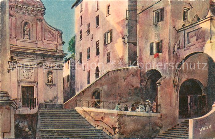 Menton 06 Place de l'Eglise Peinture Kuenstlerkarte