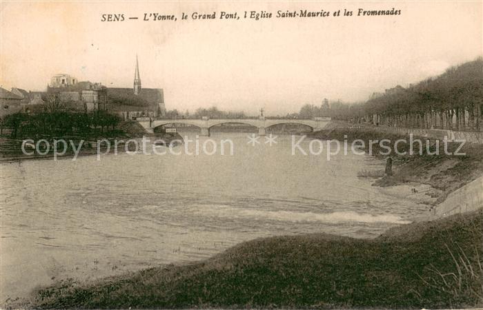 Sens 89 L'Yonne Grand pont Eglise Saint Maurice et les promenades