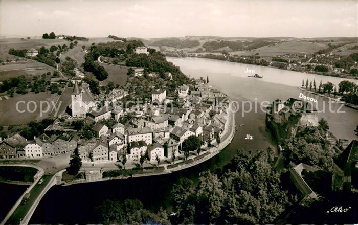 PAssAU Bayern Blick vom Oberhaus auf Niederhaus und Ilzstadt mit Donau Inn und I