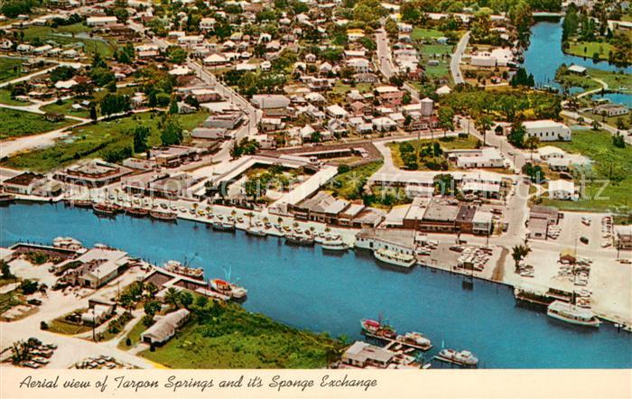 Tarpon Springs Aerial view Sponge Exchange showing Sponge Boats docked in Anclot