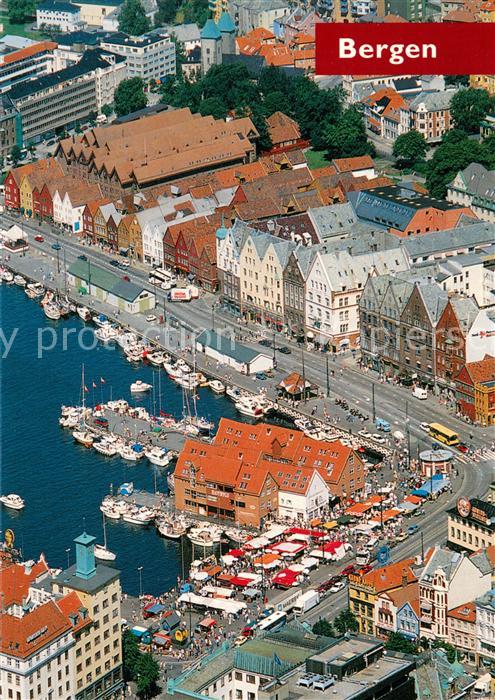 Bergen Norwegen Bryggen og Fisketorget Fliegeraufnahme