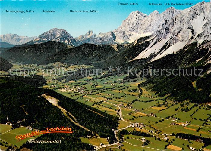 Ramsau Dachstein Steiermark Fliegeraufnahme mit Dachsteinsuedwaende Bischofsmuet
