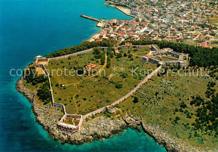 Pylos Pilos Greece Fliegeraufnahme mit Stadt und Burg