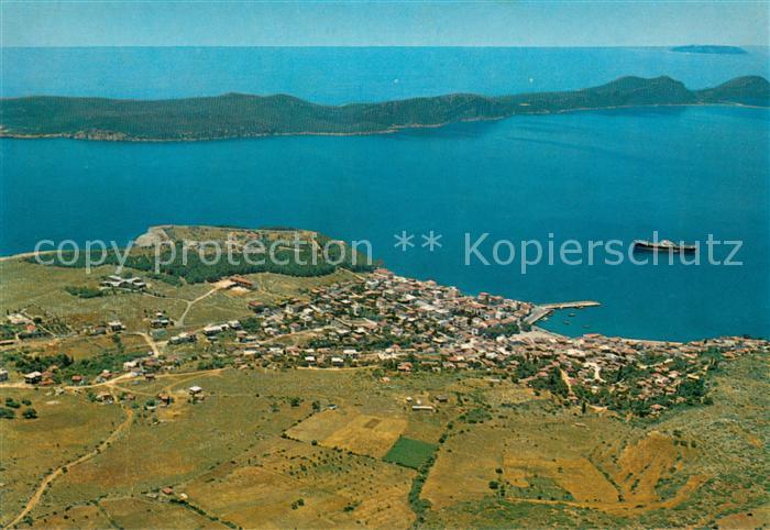 Pylos Pilos Greece Stadt Burg und Insel Sphaktiria Fliegeraufnahme