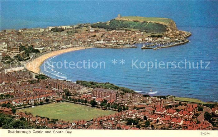 Scarborough UK Castle and South Bay aerial view