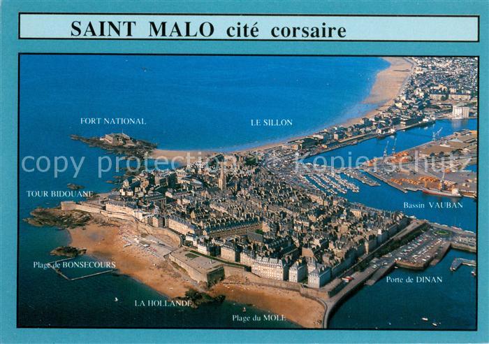 Saint-Malo 35 Vue aérienne de la ville intra-muros et de la baie