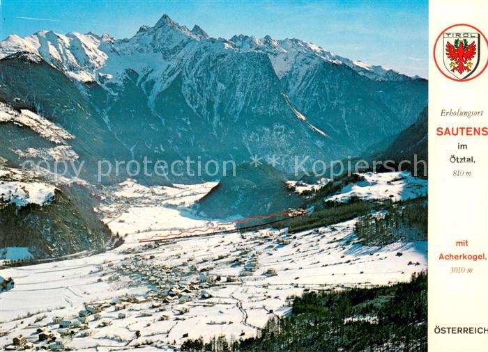 Sautens Panorama Erholungsort mit Acherkogel oetztaler Alpen Fliegeraufnahme