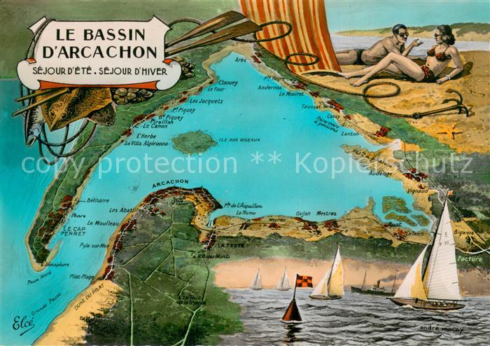 Arcachon 33 Bassin d Arcachon Sejour d'été Sejour d'hiver Kuenstlerkarte