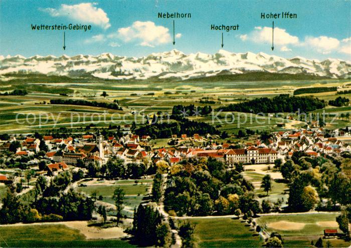 Bad Wurzach Fliegeraufnahme mit Wetterstein Nebelhrn Hochgrat Hoher Ifen