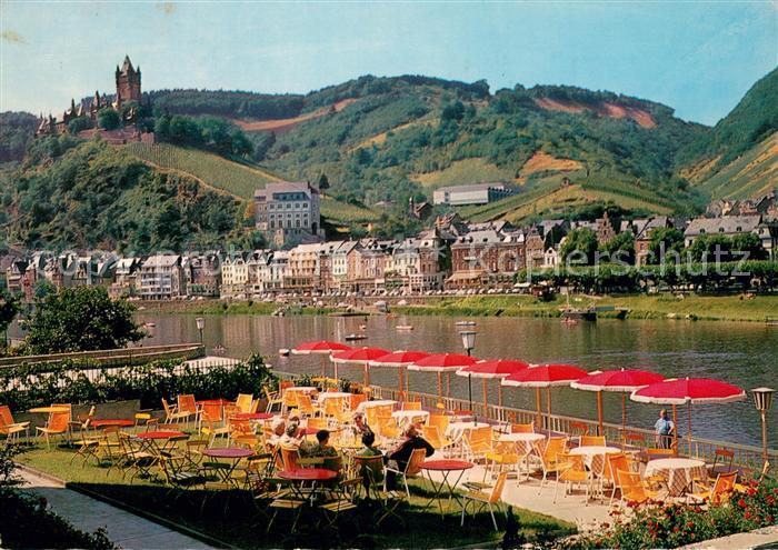 Cochem Mosel Hotel Germania Terrasse Blick zur Reichsburg
