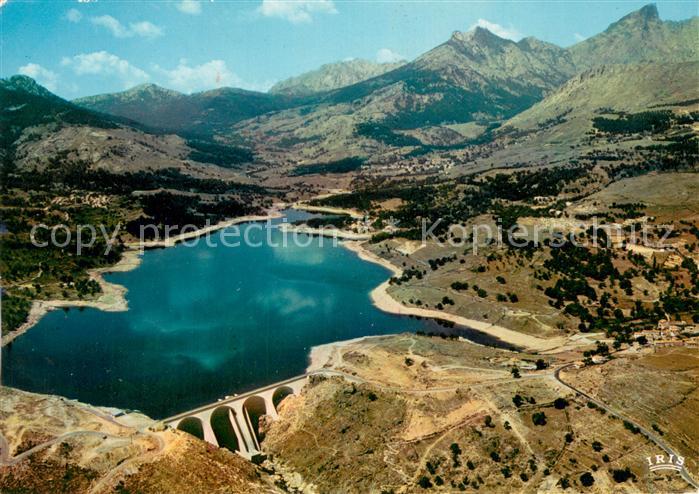 Calacuccia Barrage au fond Monte Cinto vue aérienne