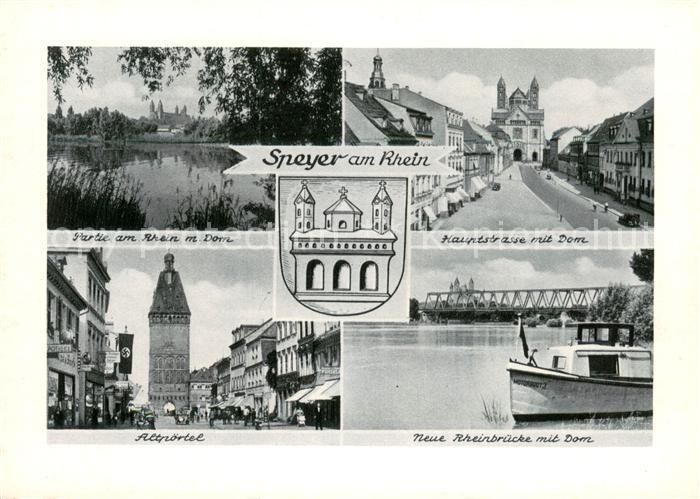 Speyer Rhein Partie am Rhein mit Dom Hauptstrasse Altpoertel Rheinbruecke Kupfer