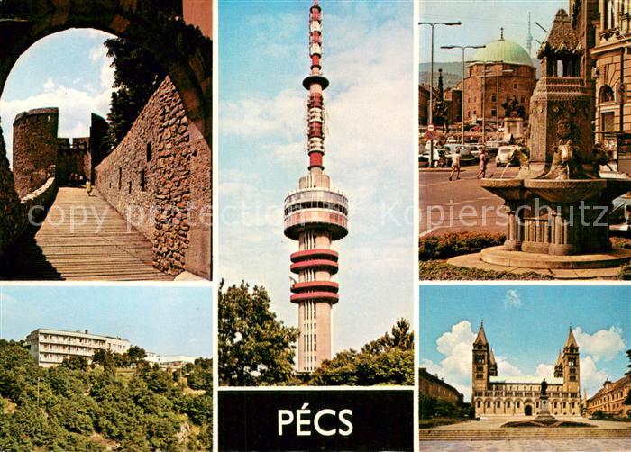 Pecs Teilansichten Burg Kathedrale Brunnen Fernsehturm