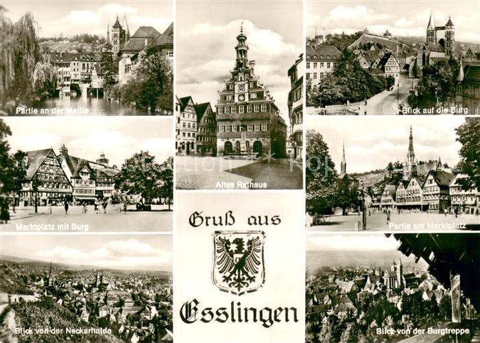 Esslingen Neckar Partie an der Maille Rathaus Marktplatz Burg Stadtpanorama
