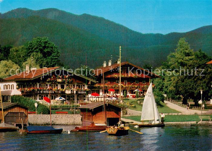 Rottach-Egern Gaestehaus Hoess mit Slezak Haus am Tegernsee Segeln Bootshaeuser